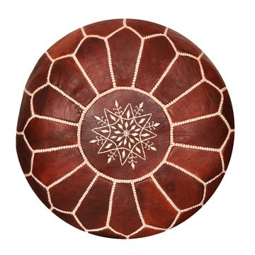 Grand pouf en vrai cuir Naturel Marron
