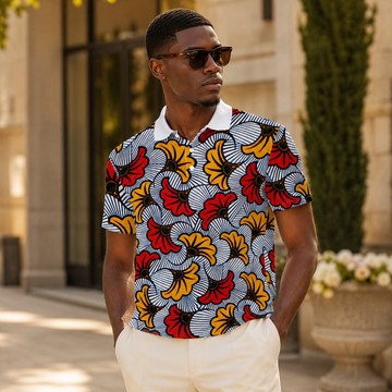 Ankara Print Men's Heavyweight Polyester Polo Shirt | African Textile Fashion | Bynelo