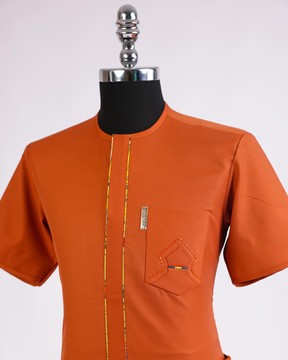 A fire Orange, front flap with paisley &amp; perspective layered pocket detailing kaftan native