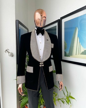 The “Jackson”, Gold Trim bling layered shawl lapel tuxedo suit
