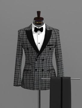 Gray-black check double breasted tweed suit........................best seller