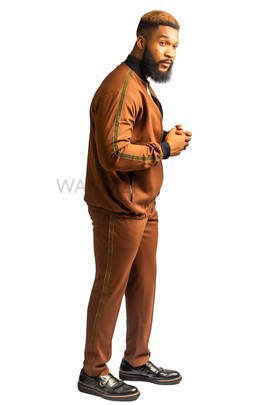 Brown Bomber Jacket and Pants with Side Tapping Accents
