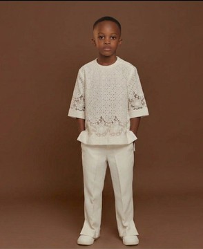 Kids White Lace Peplum Shirt &amp; Trouser Set (Elegant Traditional-Inspired Outfit)