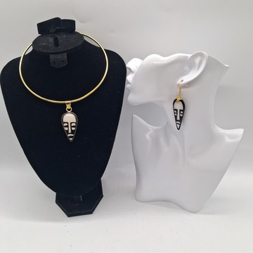 Maasai Brass Mask Choker &amp; Earrings Set, Handmade African Statement Jewelry