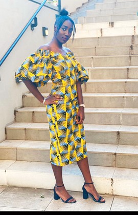 Straight wax dress with balloon sleeves