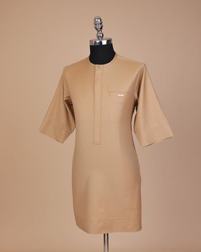 An tortilla brown, front flap with Swarovski button, 3/4 sleeve  Kaftan