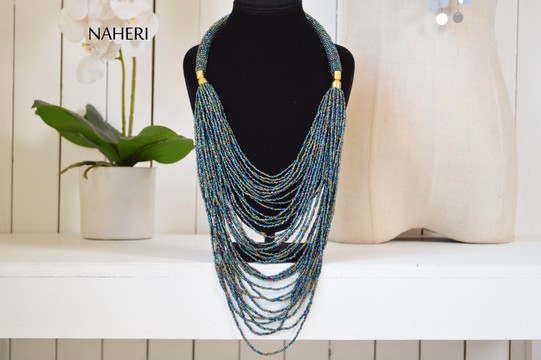 Collier boucle de perles africaines | Gros bijoux tendance | Tour de cou tribal romantique