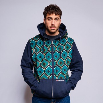 Navy blue cotton hoodie with a touch of wax