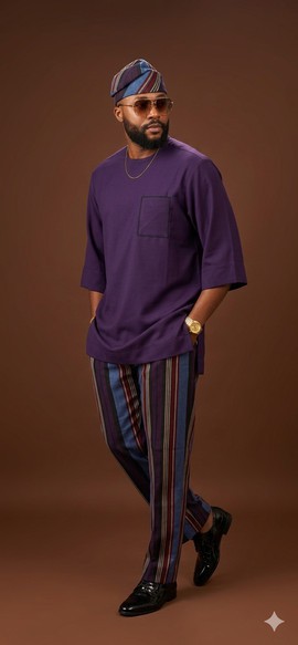 Ensemble coordonné contemporain à rayures pour homme