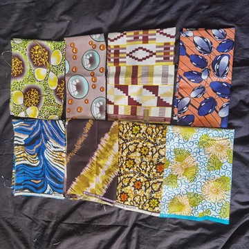 Lot de 8 Coupons Tissus pagne Cameroun en coton léger 45x60