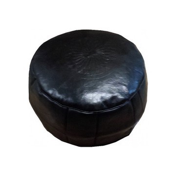 Pouf en vrai cuir naturel Noir pour salon