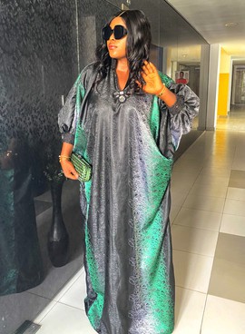 Elegant African Woman Embellished Three-Tone Luxury Brocade Kaftan/Weddings/Special occasions
