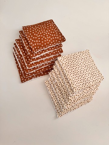 COSY24-03 : Set de Carrés (14) démaquillants lavables vendu par 14 carrés : marrons