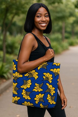 Floral African Wax Tote Bag | Native Fashion | Large Capacity