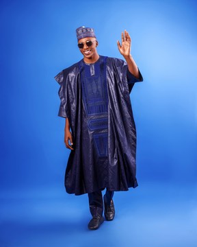 A Navy blue, Malian with layered dropped  jacquard embroidery Agbada