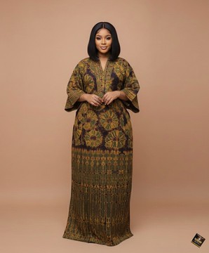 Earth-Tone Hand-Dyed Adire Bubu with Sunflower Accents