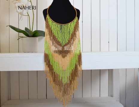 African Beaded Fringe Necklace | Handmade jewelry | Romantic tribal Necklace