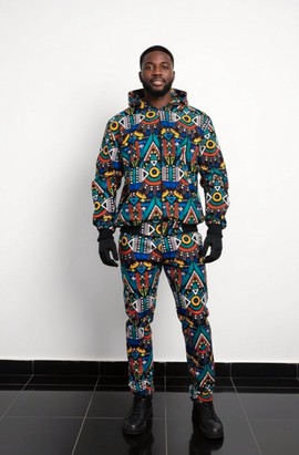 Unisex African Print Ankara Wax 2 piece with 2 way reversible bomber jacket and combat pant