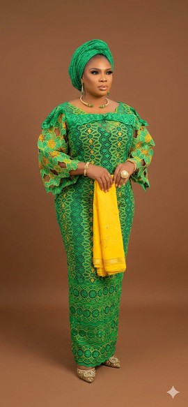 Green and Yellow Lace Gown