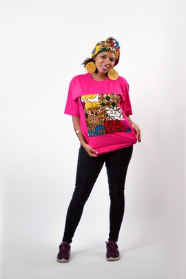 2-pics Jasmine t-shirt with pre-tied headband (Pink)Ankara T-shirt| Ankara| Gifts for Her