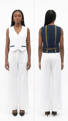 White &amp; Indigo Handwoven Aso Oke Waistcoat and Trouser Set