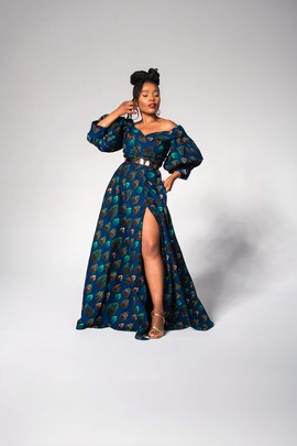ANAN GREEN OFF-SHOULDER MAXI DRESS
