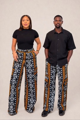 Ankara Palazzo Pants Couple Set – Matching African Print Wide Leg Trousers for Men &amp; Women