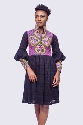 African Print and Lace High Neck Dress, Ankara Dress, African Womens Dress, African Dress