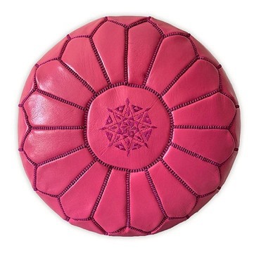 Pouffe in real pink natural leather for living room