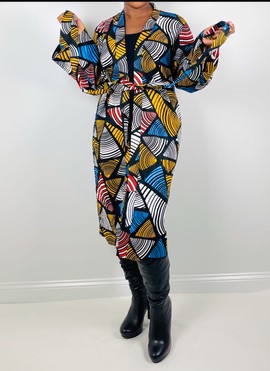 Blazer ceinturé en coton multicolore imprimé africain Ankara