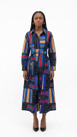 Multicolor Stripe Print Shirt Dress