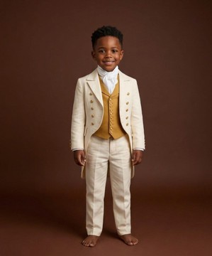 Kids' 3-Piece Cream &amp; Gold Tailcoat Suit Set