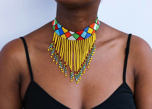 African Beaded necklace, Zulu necklace, Beaded choker necklace, Fringe necklace