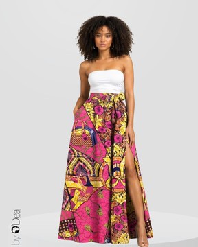 Maxi jupe taille haute en wax premium