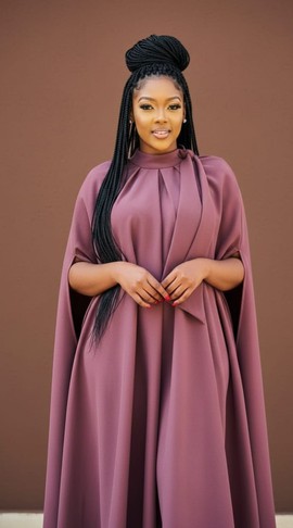 Mauve Scarf-Neck Cape Dress