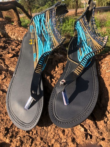 Beaded ankle sandals/ leather Maasai sandals/beach wear sandals/ gift for her/ maternity sandals