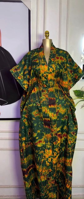 Green luxury Adire Kaftan Brocade damask boubou gown/African Plus size Fashion