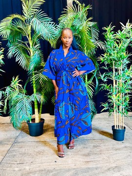 Robe Portefeuille - kimono maxi - Bleu