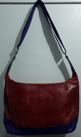 Red leather handbag