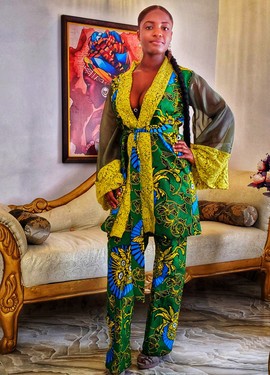Anjola African Prints Women's Pants and Kimono Set for Weddings/Birthdays/Special Occasions