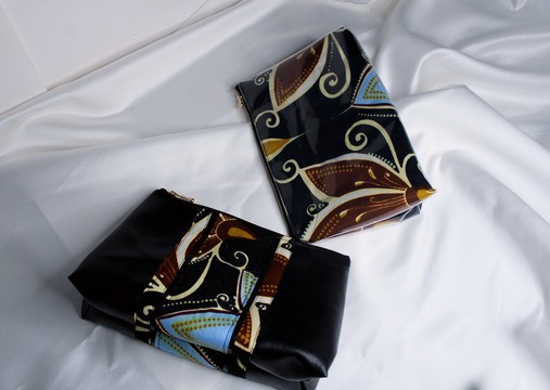 Cosmetic Toiletries Travel &amp; Wash Bag - Vegan Leather &amp; Ankara African Print Fabric - Floral Set