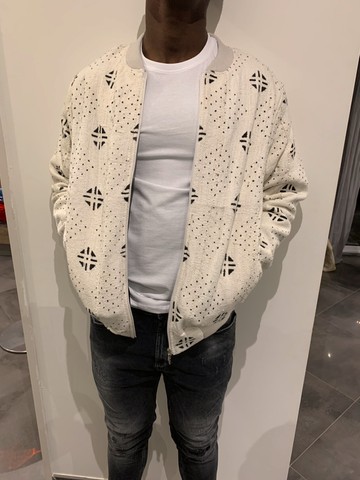 White bomber jacket in Bogolan from Mali
