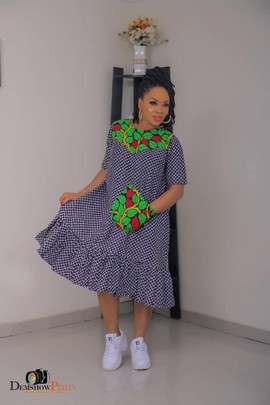 African Print A-line Mix and Match Dress| Ankara Gown with Front Pocket | Ankara| Gifts For Her