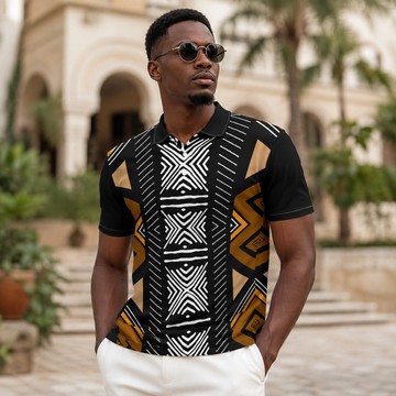 Ethnic Mudcloth Pattern Men's Heavyweight Polyester Polo Shirt | Tribal Heritage Apparel | Bynelo