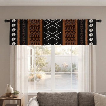 Kuba Cowrie Shell Print Curtain Valance | African Window Décor | Bynelo