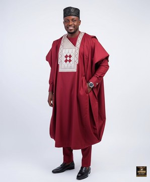 Red Agbada set with cap