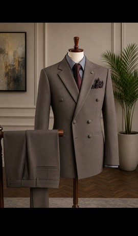 Men's Taupe Double Breasted Luxury Cotton Suit – Peak Lapel Blazer &amp; Trousers