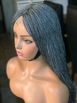Closure Salt and pepper Micro twist wig, Grey micro twist Wig for black women,