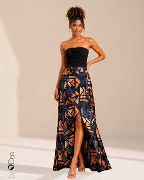 Bogolan printed silk wrap maxi skirt