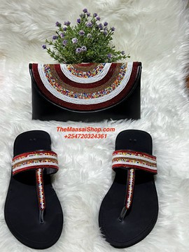 KENYAN BEADED CLUTCH BAG AND SANDALS SET